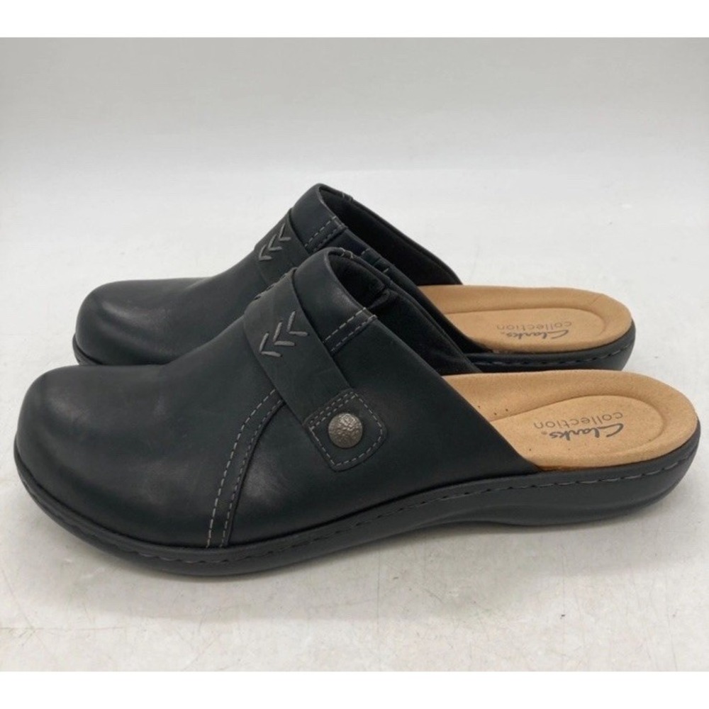Clarks Slip On Shoes Laurieann Ella Black Leather Clog Mule Comfort Sz 11 NWOB